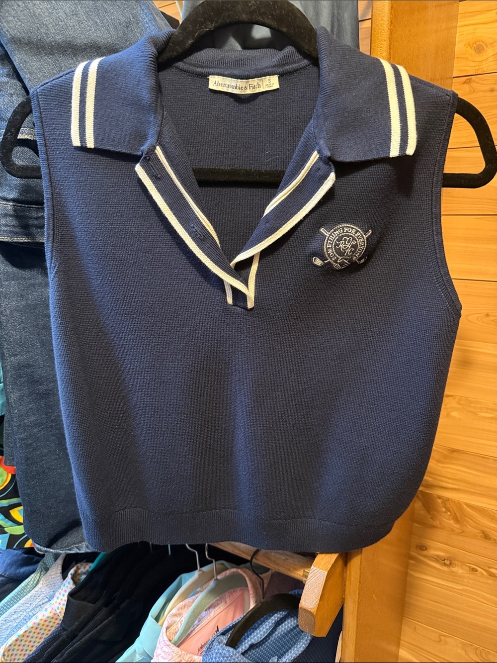 Abercrombie & Fitch Navy Sleeveless Polo Tank with White Trim